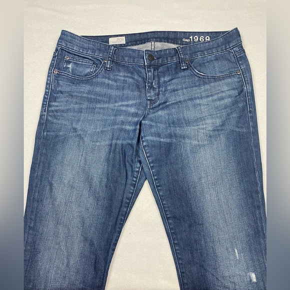 Gap 1969 Always Skinny Dark Wash Lightly Distressed Jeans Size 31/12R #1145 - Picture 2 of 11